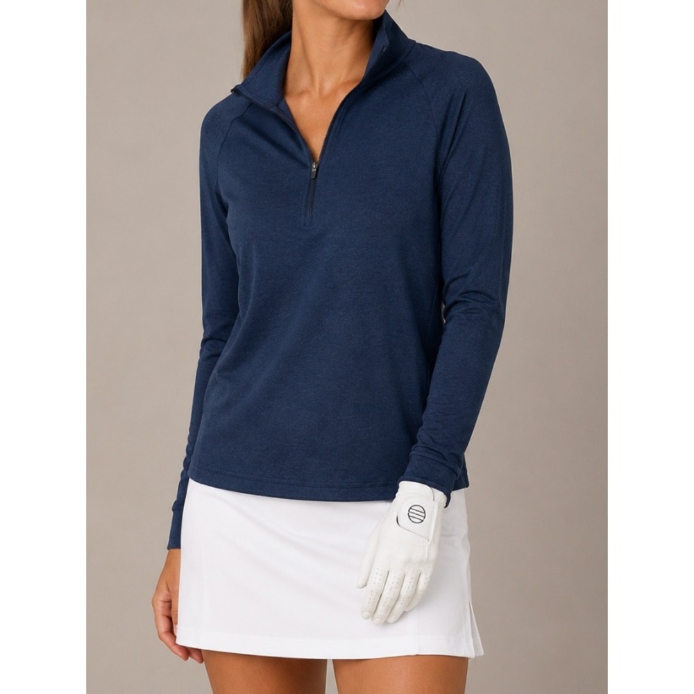 Marine Layer Weekend Sport Womens Navy Blue Heather Quarter Zip Pullover Small
